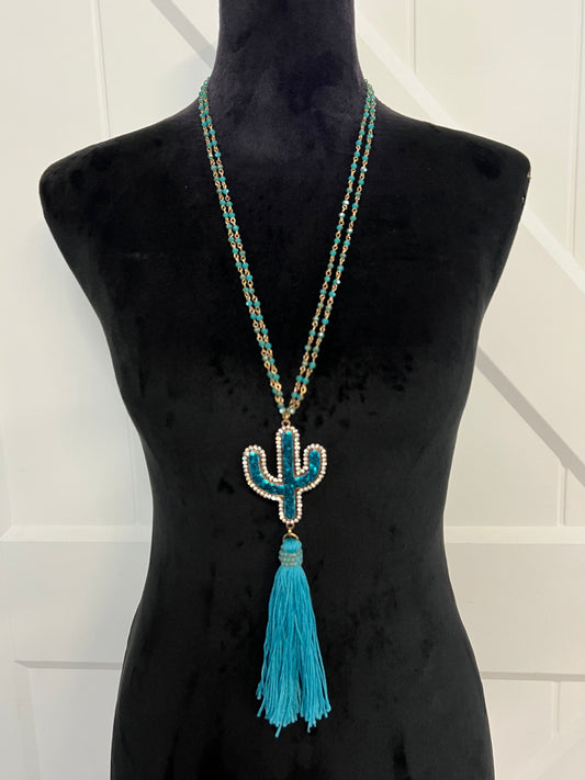 Turquoise Cactus Tassel Necklace