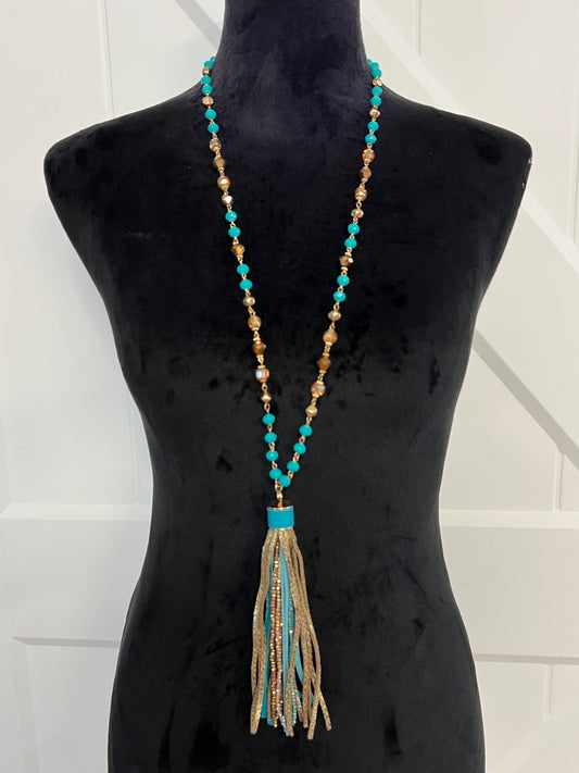 Turquoise and Gold Tassel Necklace