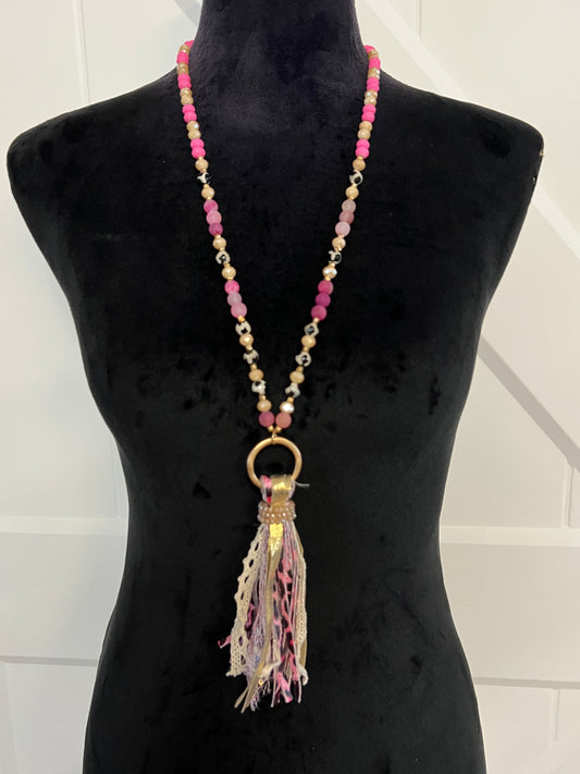 Pink Leopard Tassel Necklace
