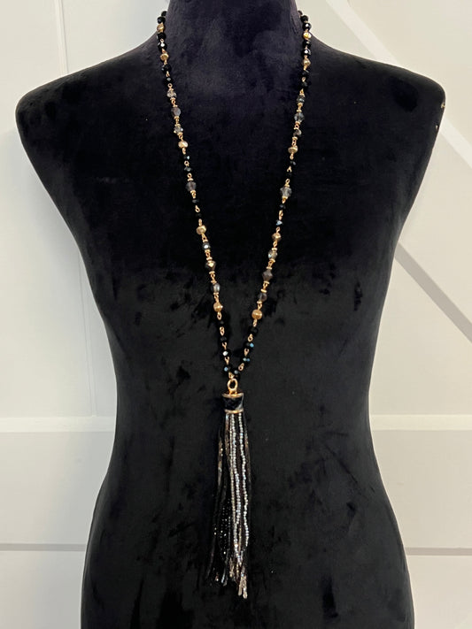 Black and Gold Tassel Necklace
