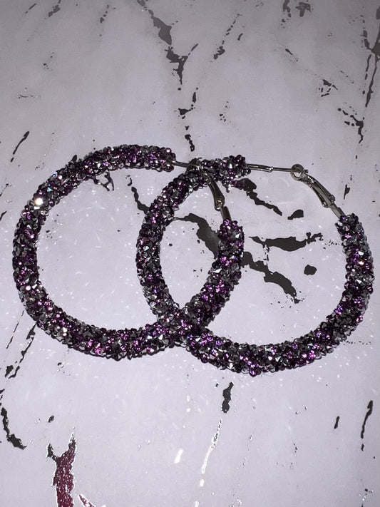 Purple Glitter Hoop Earrings