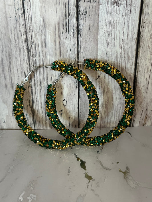 Green Gold Glitter Hoop Earrings